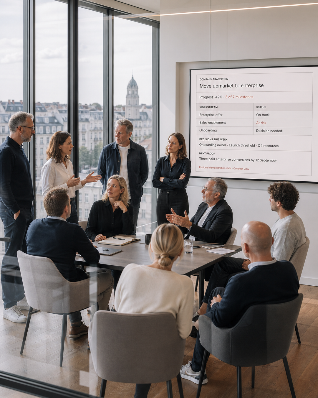 Executive room working together with a consequential company transition